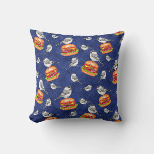 Coussin Bleu foncé sur les oiseaux de Cheeseburger en Taho