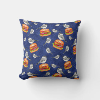Coussin Bleu foncé sur les oiseaux de Cheeseburger en Taho