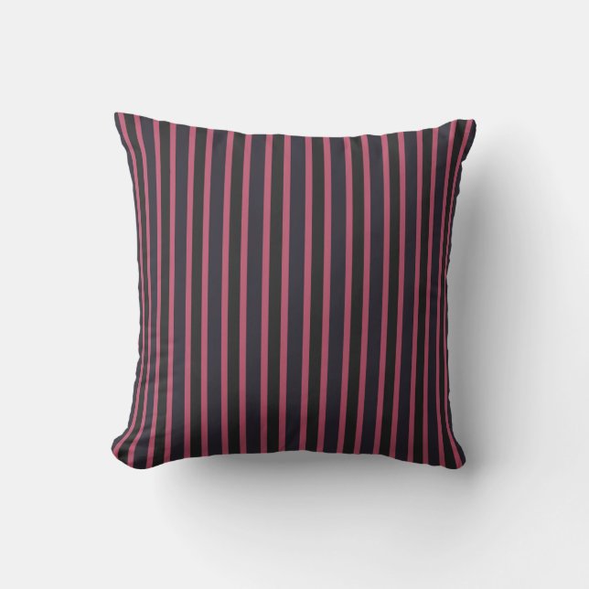 Coussin Bleu Foudre, Rose Profond Et Rayures Gris Foncé (Recto)