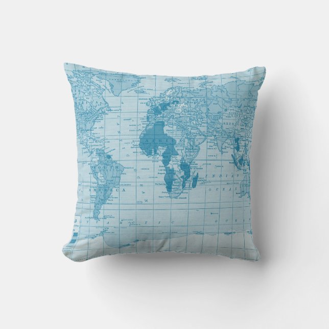 Coussin bleu frais de carte du monde (Recto)