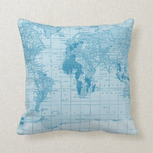 Coussin bleu frais de carte du monde