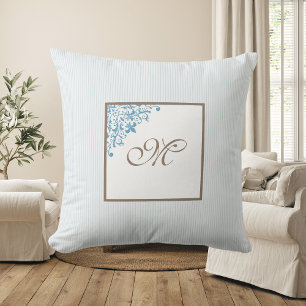 Coussin Bleu français Fleur de Lis Script Monogramme