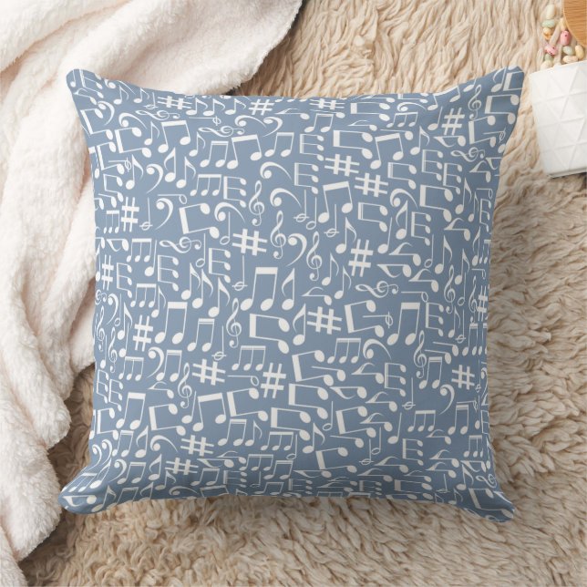 Coussin Bleu fumé clair avec des notes de musique dansante (Couverture)