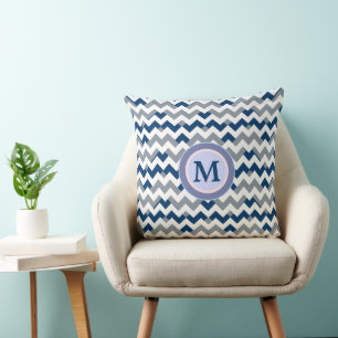 Coussin Bleu géométrique tendance Chevron Stripes monogram