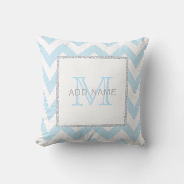 Coussin bleu gris de bébé de Chevron de monogramme (Recto)