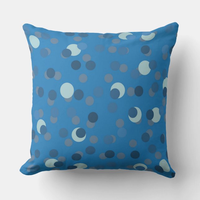 Coussin bleu, gris et blanc abstrait à pois (Recto)
