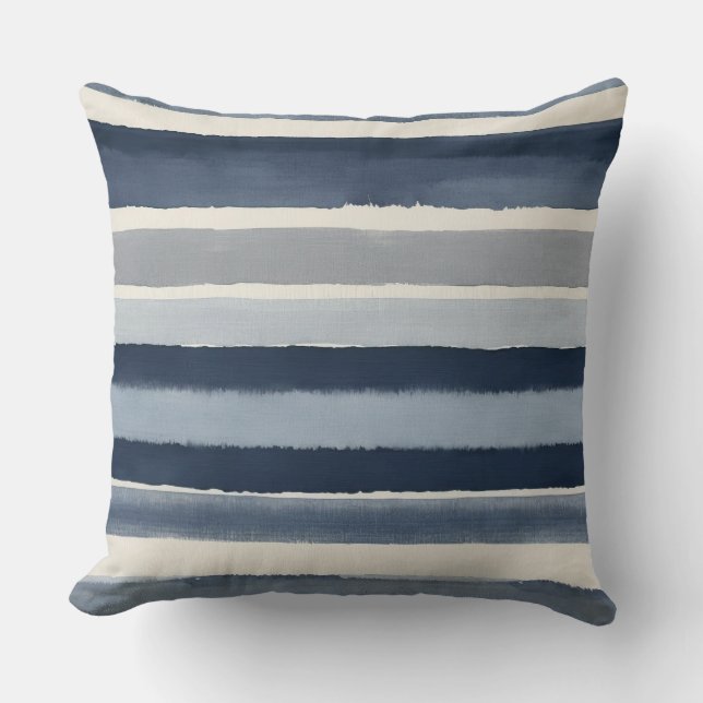 Coussin Bleu gris et blanc rayures (Recto)
