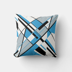 Coussin Bleu gris noir blanc diagonale design d'art angola