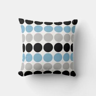 Coussin Bleu, Gris, Noir Cercles Rétro Motif