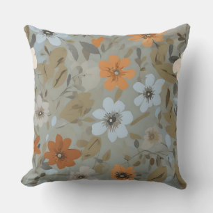 Coussin Bleu Gris Orange Marron Floral Moderne