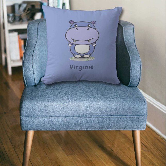 Coussin bleu Hippo mignon (Cartoon Cute Hippo Blue Pillow)