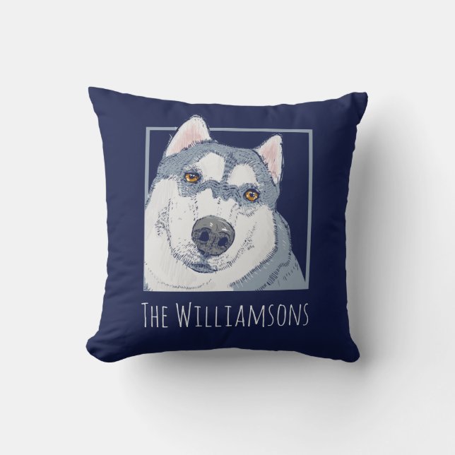 Coussin Bleu Husky customisé (Recto)