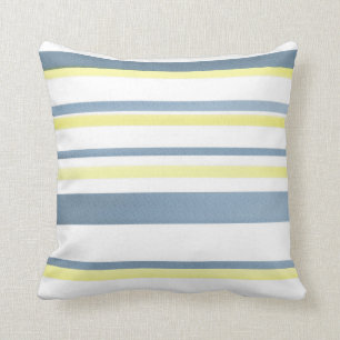 Coussin Bleu Jaune Blanc Aquarelle Rayures