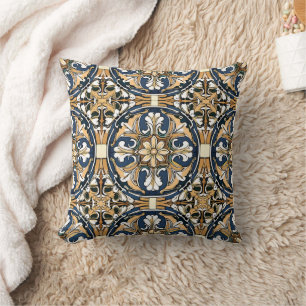 Coussin Bleu Jaune Blanc Noir Azuleju Espagnol Marocain