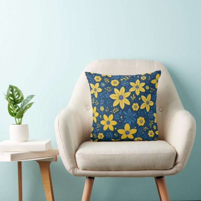 Coussin Bleu Jaune Floral Simple Belle (Chaise)