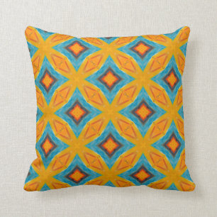 Coussin Bleu jaune géométrique de tuile espagnole