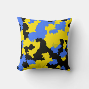 Coussin Bleu Jaune Noir Conception abstraite