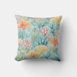 Coussin Bleu Jaune Orange Corail Reef Côtier Nautique