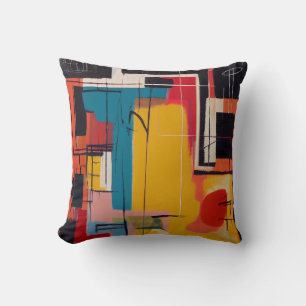 Coussin Bleu Jaune Rouge - Art Moderniste Abstrait Mondria