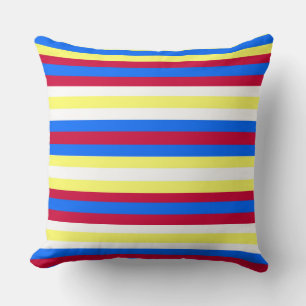 Coussin Bleu, jaune, rouge et blanc