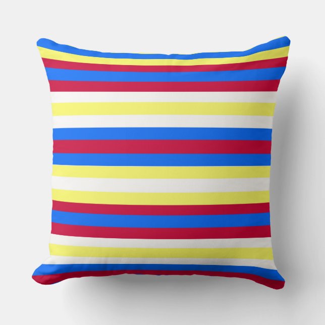 Coussin Bleu, jaune, rouge et blanc (Recto)