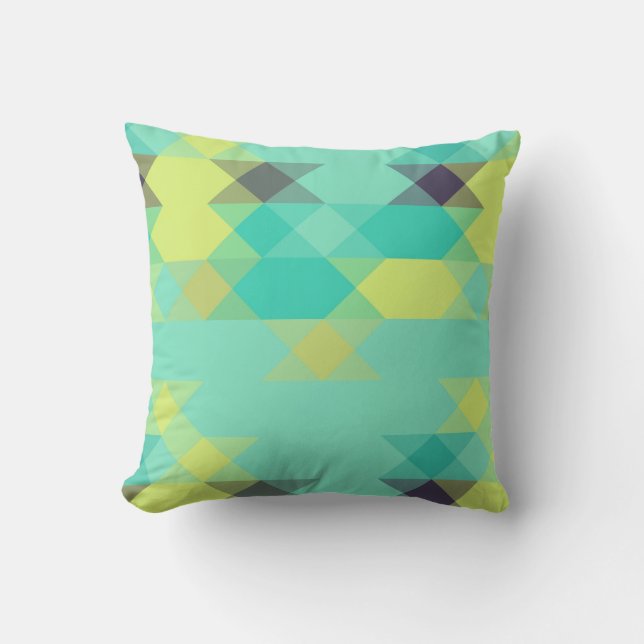 Coussin bleu jaune turquoise jaune et aqua (Recto)