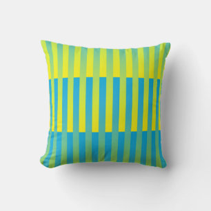 Coussin Bleu Jaune Vert Motif Rayé