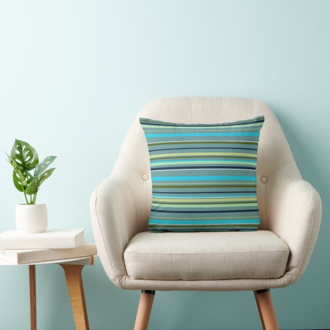 Coussin Bleu Jaune Vert Rayures Abstraites (Chaise)
