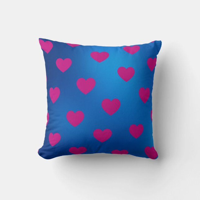 Coussin Bleu Magenta Cozy Moderne Romantique Chic Cœur  (Recto)