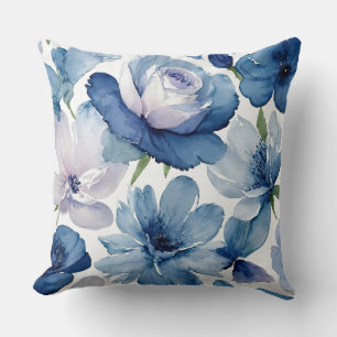 Coussin Bleu magnifique et Floral blanc