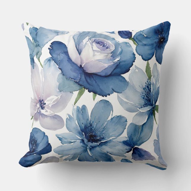 Coussin Bleu magnifique et Floral blanc (Recto)
