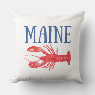 Coussin Bleu Maine Texte Aquarelle rouge Homard