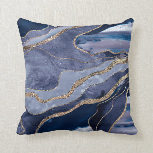 Coussin Bleu Marbre Agate Or Parties scintillant Glam #1