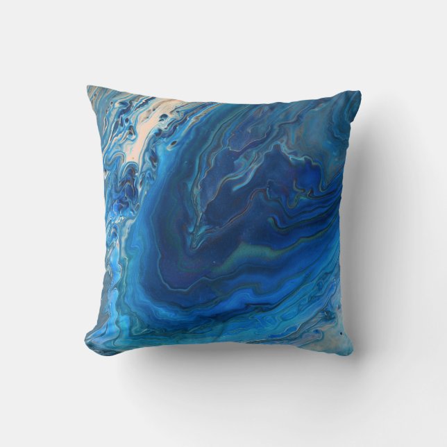 Coussin Bleu Marbre Agate Texture Fluide Art (Recto)