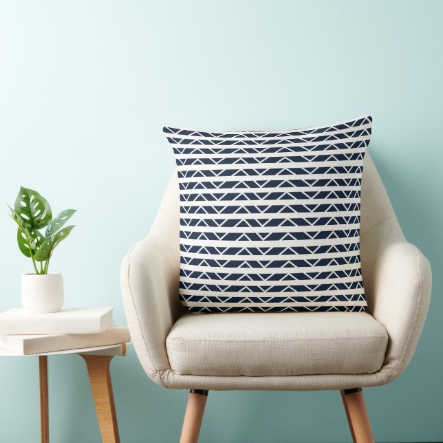 Coussin Bleu marine blanc chevrons rayures (Chaise)
