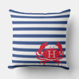 Coussin Bleu Marine Blanc Crabe Rouge Nautique Moderne Str