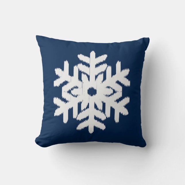 Coussin Bleu marine blanc et foncé de flocon de neige (Recto)