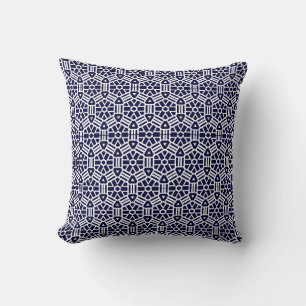 Coussin Bleu marine  blanc  motif abstrait dos uni