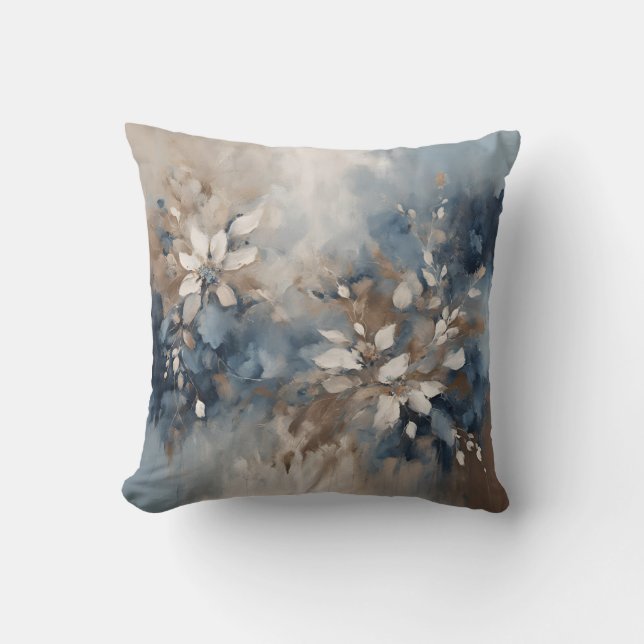 Coussin Bleu marine Bleu clair Brun Floral moderne (Recto)