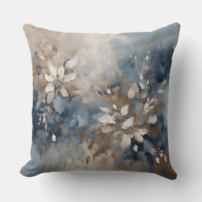 Coussin Bleu marine Bleu clair Brun Floral moderne (Recto)
