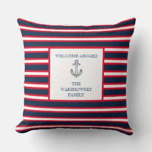 Coussin Bleu Marine Bleu Rouge Monogramme Nautique Bande