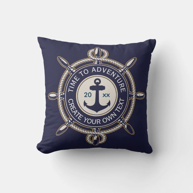 Coussin Bleu marine et beige rond avec boussole côtière (Recto)