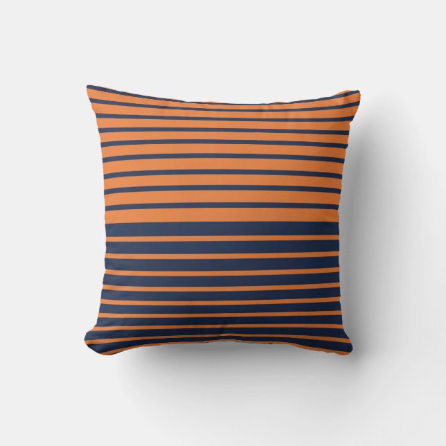 Coussin Bleu marine et orange rayé tendance (Recto)