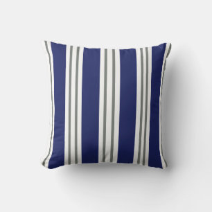 Coussin Bleu marine et rayures côtières blanches