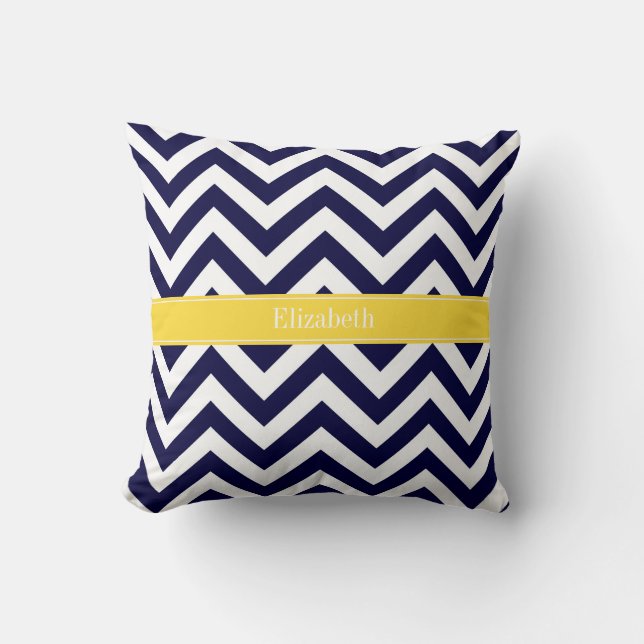 Coussin Bleu marine Grand Chevron Monogramme de prénom Pin (Recto)