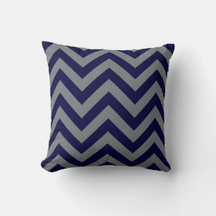 Coussin Bleu marine, Grand motif Chevron ZigZag Charbon