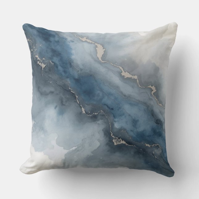 Coussin Bleu marine Gris Charbon Blanc Beige Abstrait (Recto)