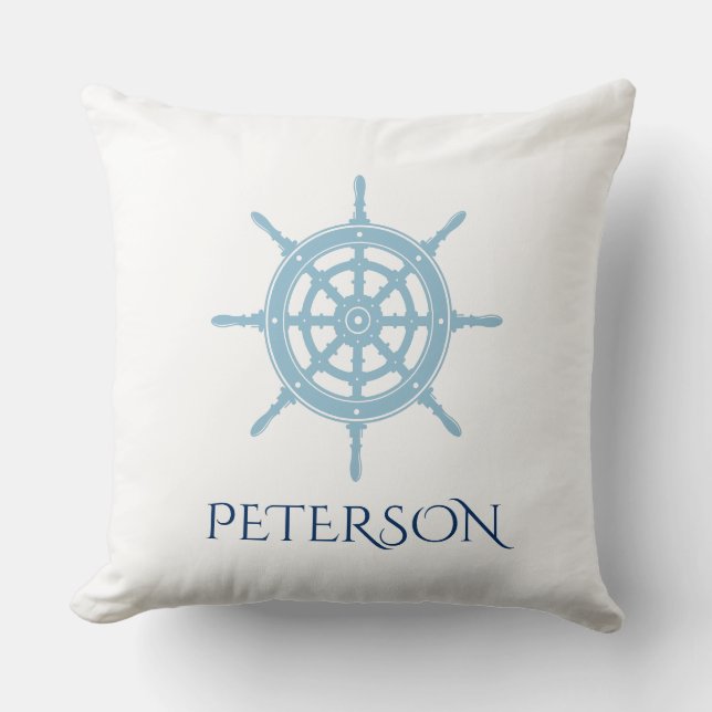 Coussin Bleu marine nautique de cottage personnalisé (Recto)