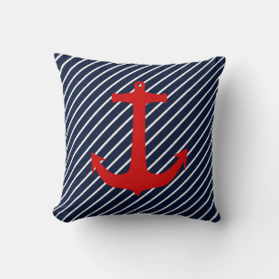 Coussin Bleu marine nautique diagonale rouge ancre