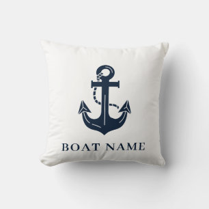 Coussin Bleu marine nautique nom de bateau personnalisé